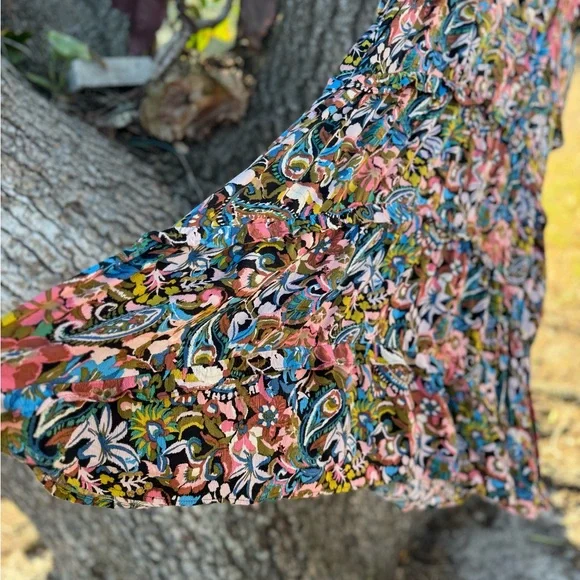 XL By Anthropologie-Robin green blue + pink Paisley tiered ruffle mini dress.XL - Picture 9 of 16